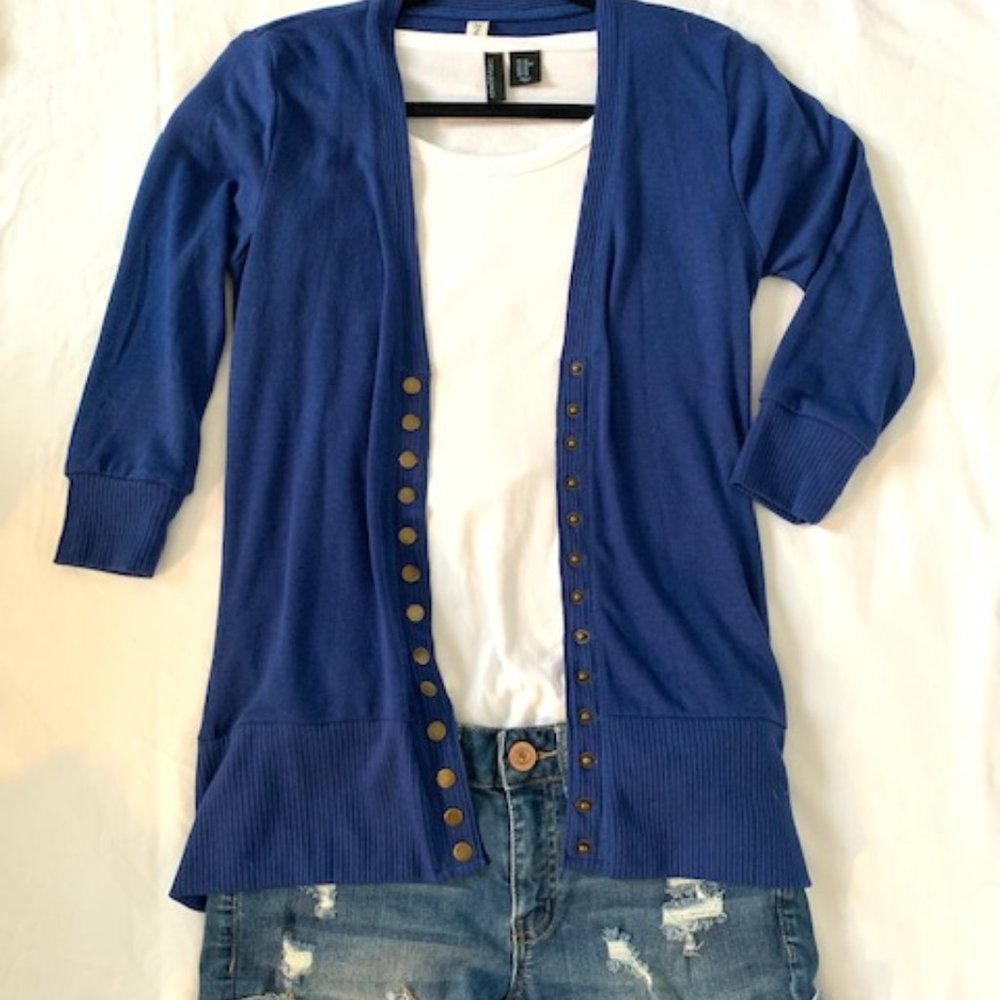 Navy Cardigan Quarter Length Sleeve Size S